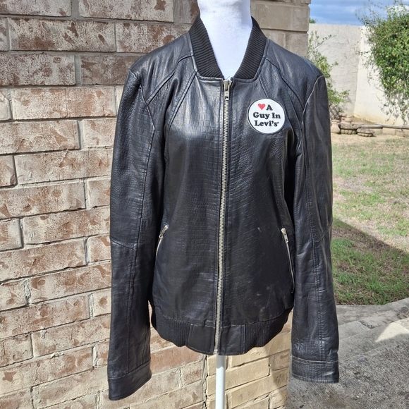 Barneys Originals Leather Jacket, Levi's Patch ❤️ A Guy In Levi's, Women Size S - Picture 4 of 16